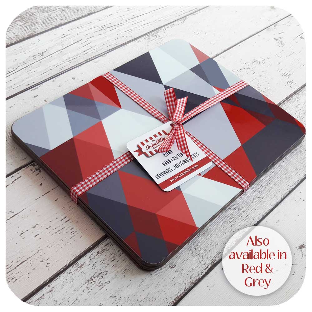 Red and Grey Scandi Geometric Placemats | The Inkabilly Emporium