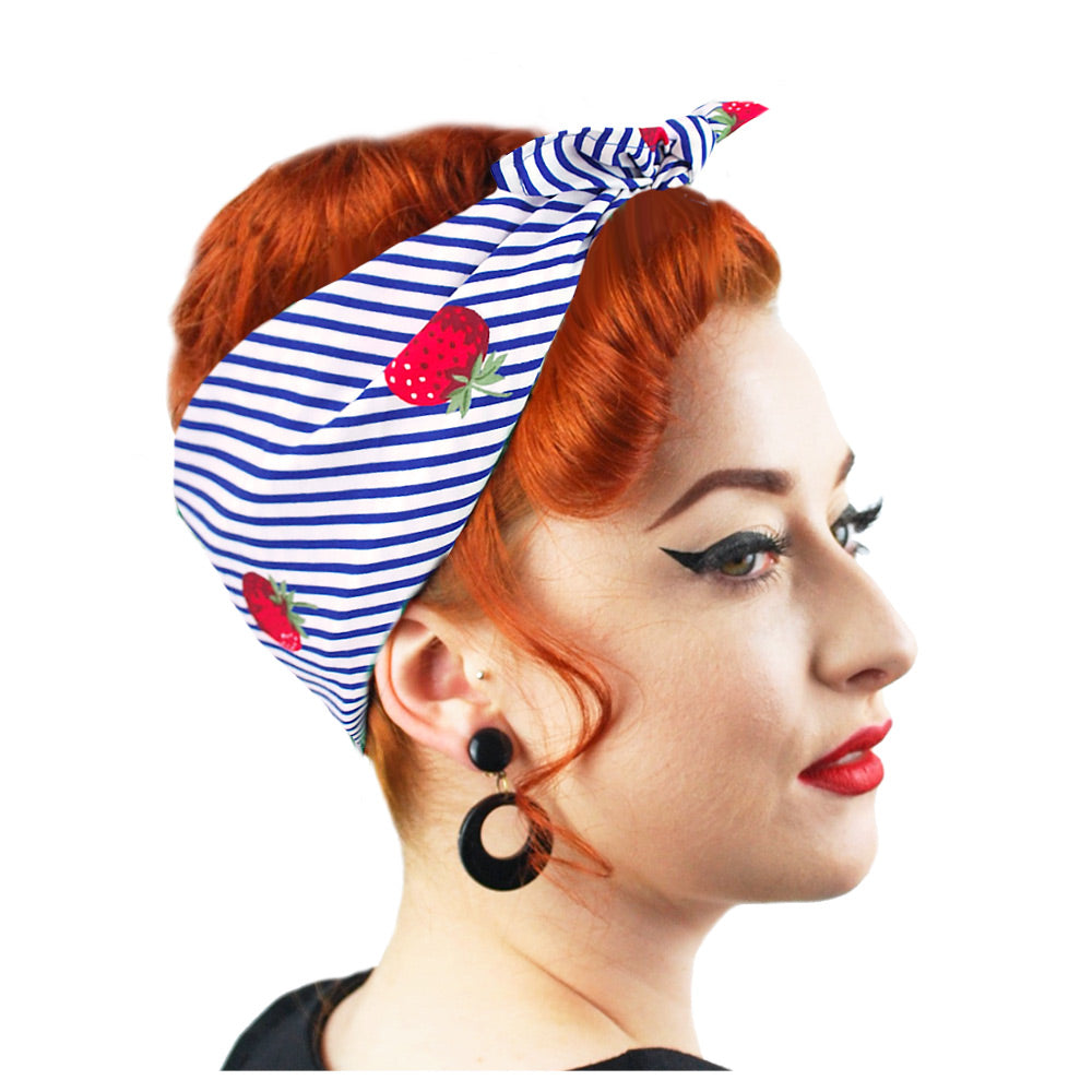 Strawberries & Stripes Bandana, side view | The Inkabilly Emporium