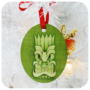 Green Tiki Mask Christmas Decoration | The Inkabilly Emporium