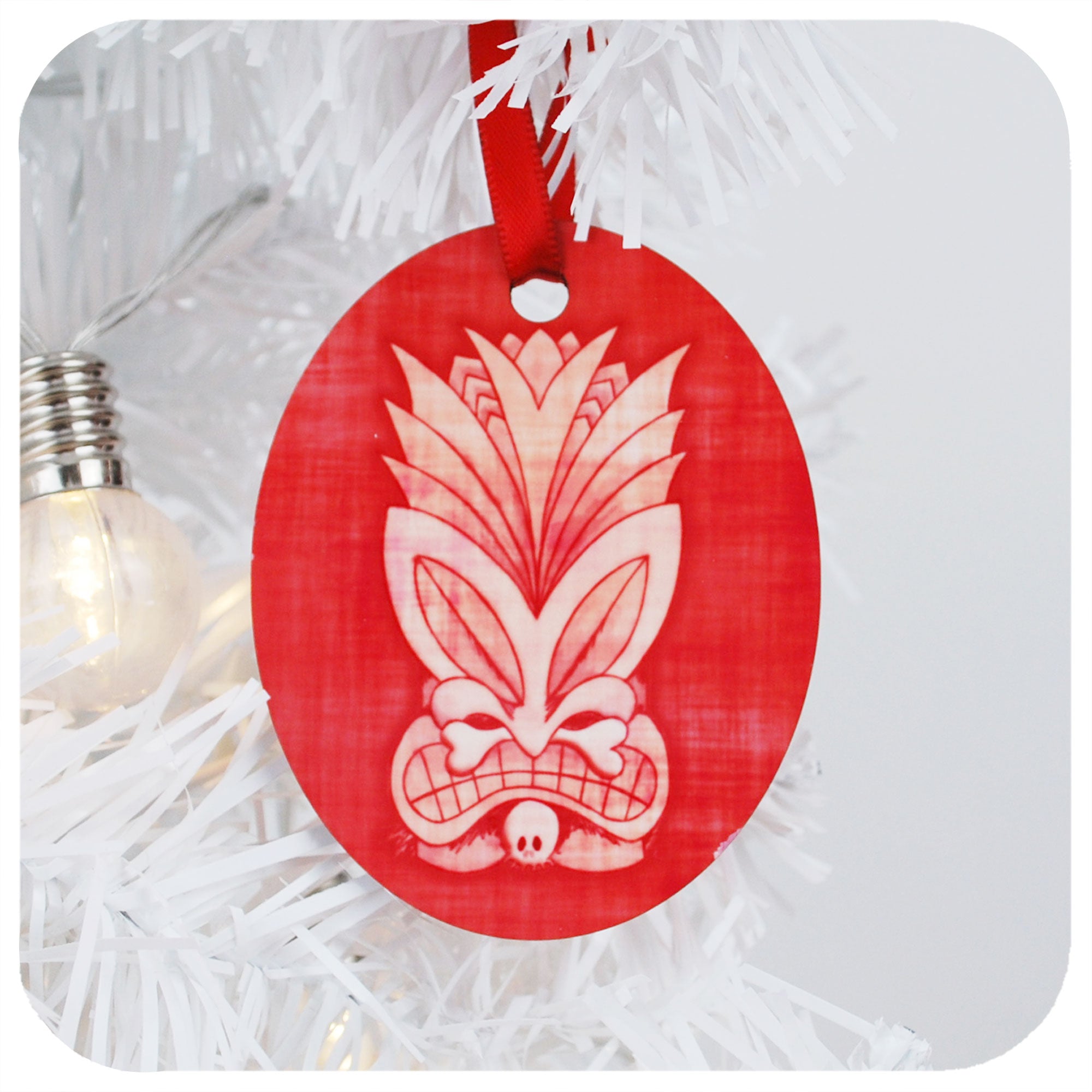 Pink Tiki Mask Christmas Decoration | The Inkabilly Emporium