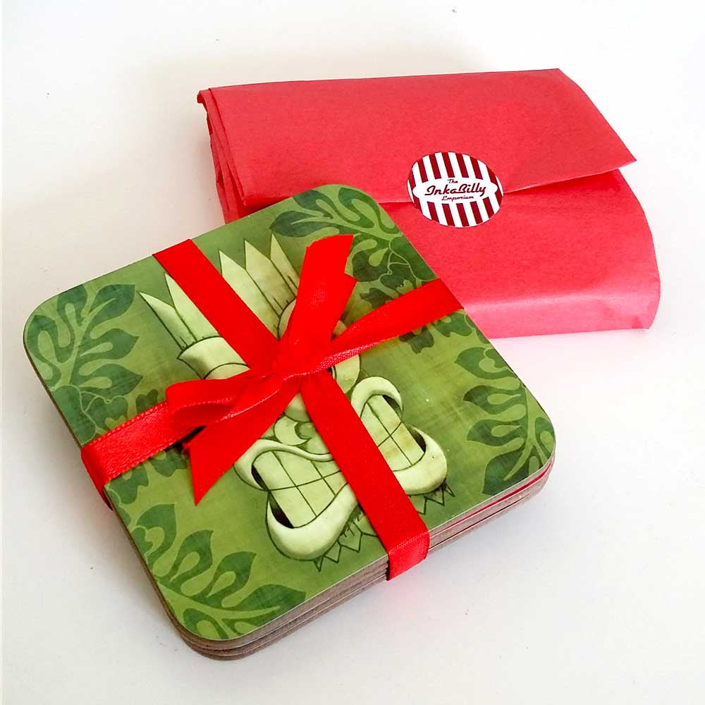 Tiki Coasters, gift wrapped as standard, the perfect tiki gift!  | The Inkabilly Emporium