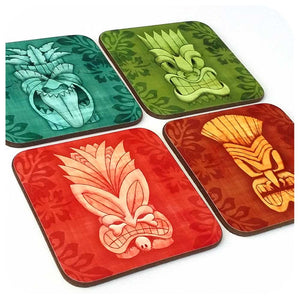 Set of four Tiki coasters in various colours on a white background | The Inkabilly Emporium