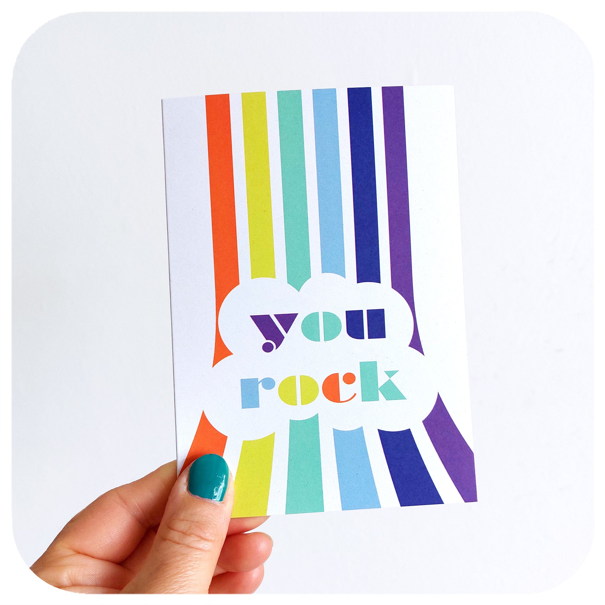 "You Rock" Greetings Card held against a white background | The Inkabilly Emporium