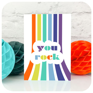 "You Rock" Greetings Card standing with colourful paper decorations | The Inkabilly Emporium