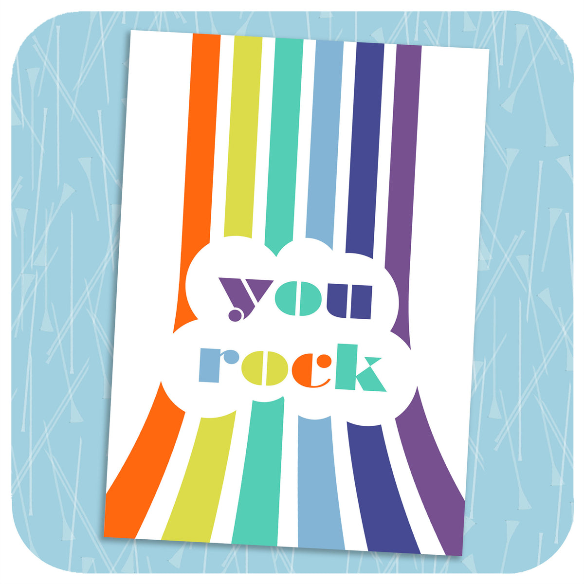 "You Rock" Greetings Card on blue background | The Inkabilly Emporium