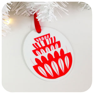 Christmas Tree Decoration with image of Cathrineholm bowls in red & white, laying flat on table | The Inkabilly Emporium