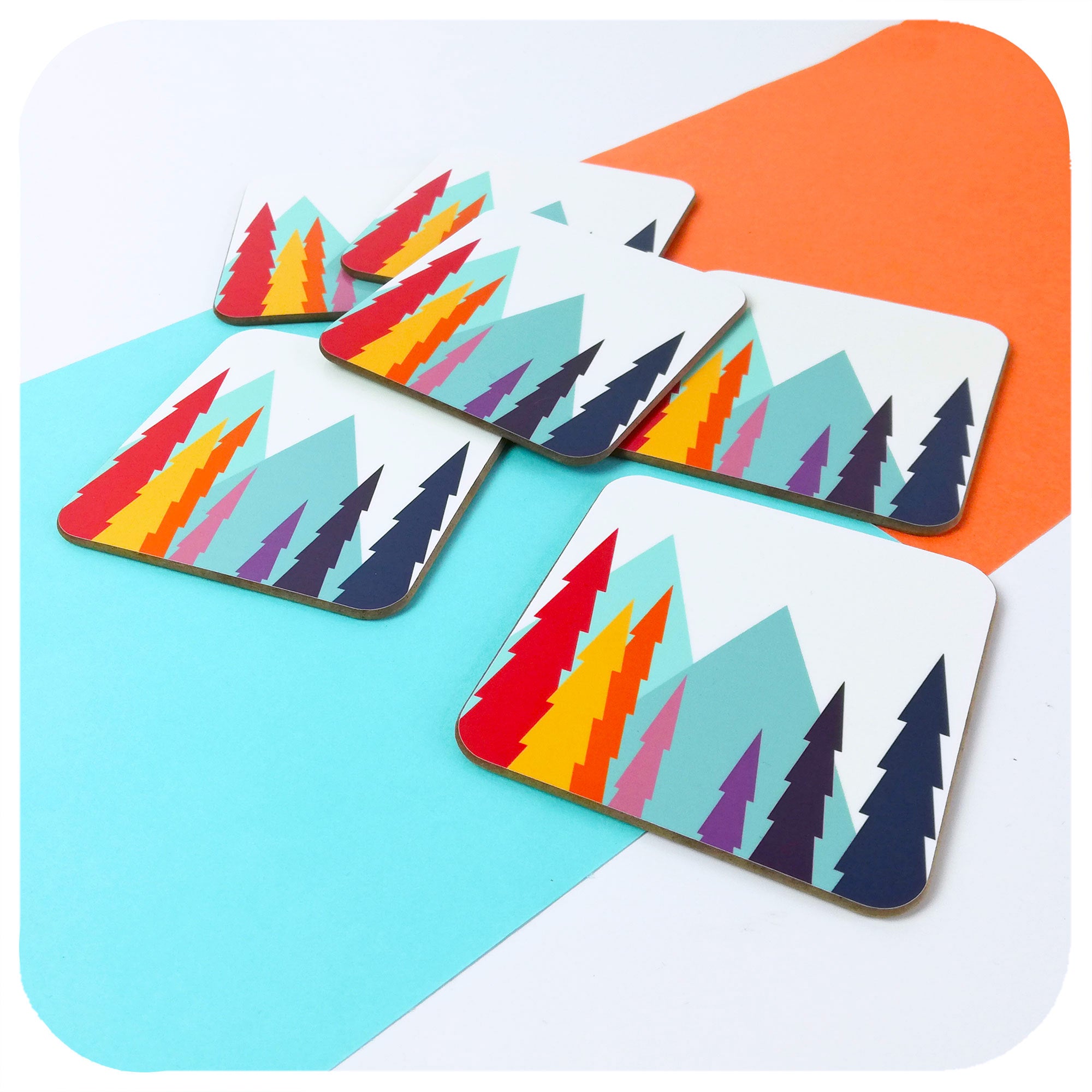 Colourful Scandinavian Landscape Coasters, set of 6