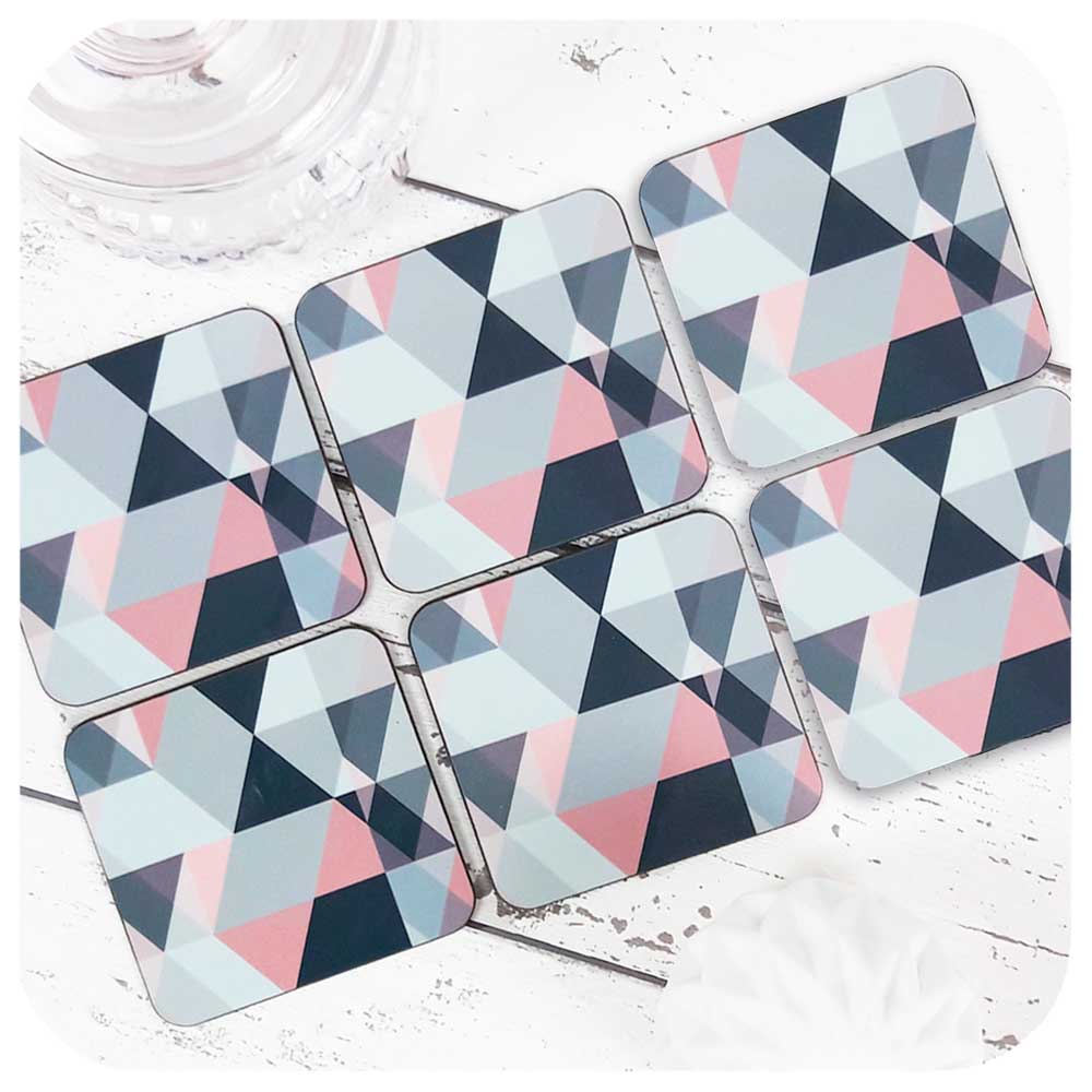 Blush Pink and Grey Geometric Coasters, set of 6 | The Inkabilly Emporium