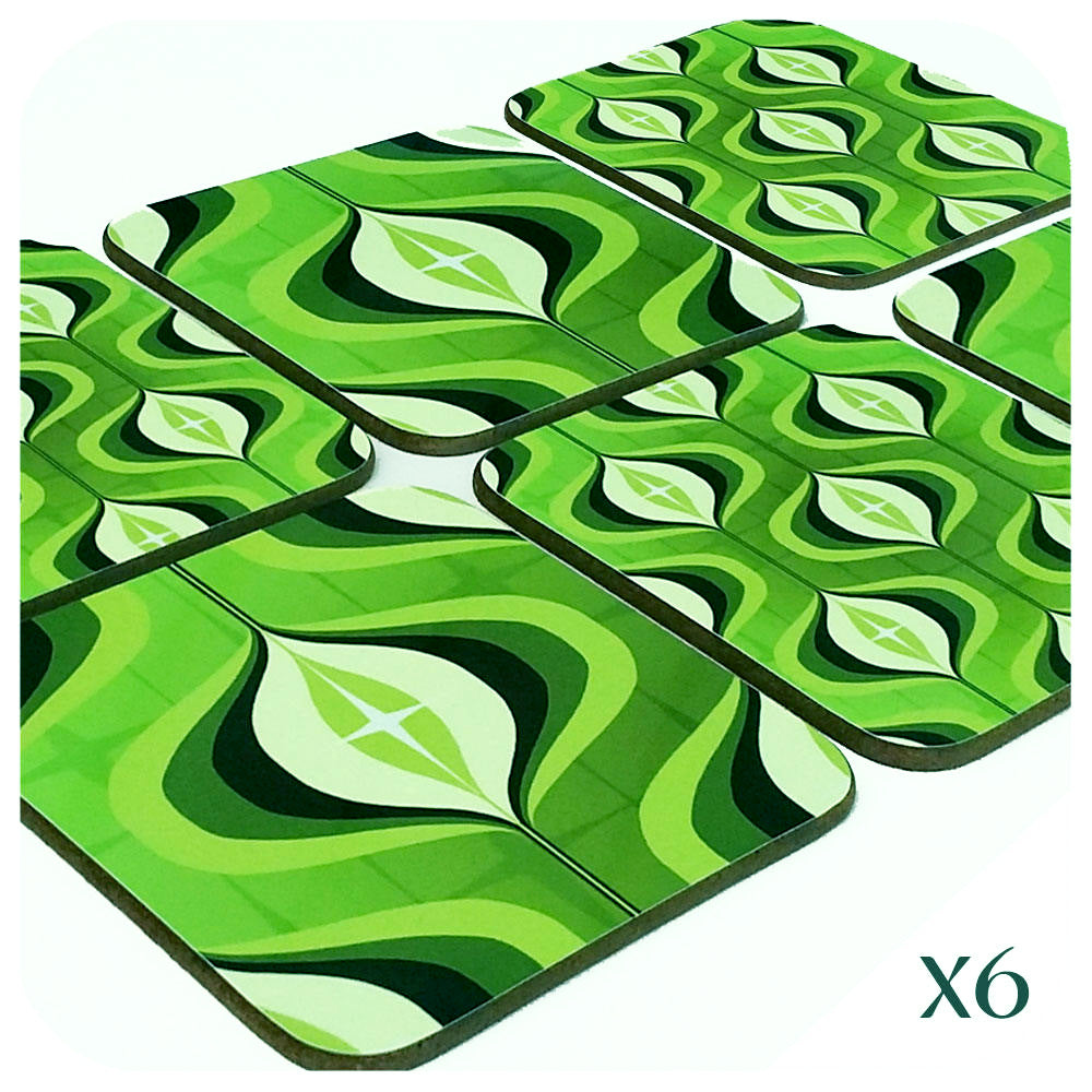 70s Op Art Coasters in Green, set of 6  | The Inkabilly Emporium