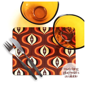 1970s Op Art Placemat in Brown with vintage bowls | The Inkabilly Emporium