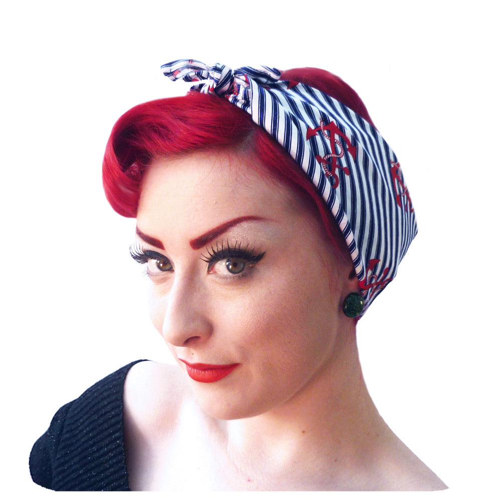 Red Anchors & Navy Stripes Bandana | The Inkabilly Emporium 